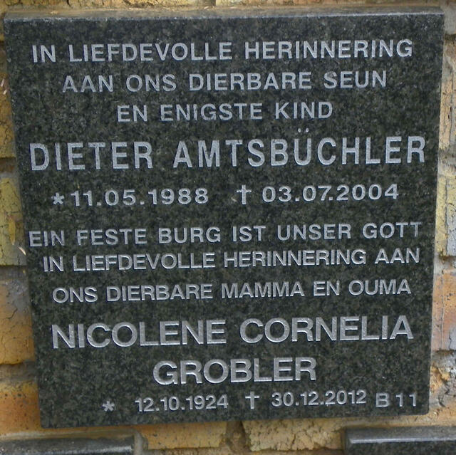 AMTSBÜCHLER Dieter 1988-2004 :: GROBLER Nicolene Cornelia 1924-2012