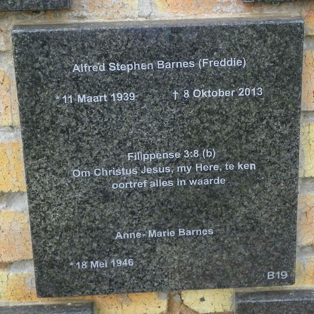BARNES Alfred Stephen 1939-2013 & Anne-Marie 1946-