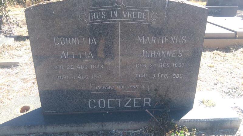 COETZER Martienus Johannes 1897-1980 & Cornelia Aletta 1903-1971