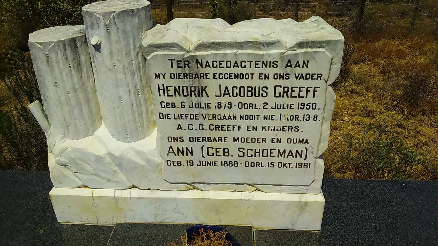 GREEFF Hendrik Jacobus 1879-1950 & Ann SCHOEMAN 1888-1981