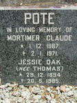 POTE Mortimer Claude 1887-1971 & Jessie Oak THOMAS 1894-1985