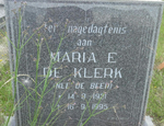 KLERK Maria E., de nee DE BEER 1921-1995