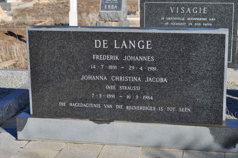 LANGE Frederik Johannes, de 1891-1981 & Johanna Christina Jacoba STRAUSS 1891-1984