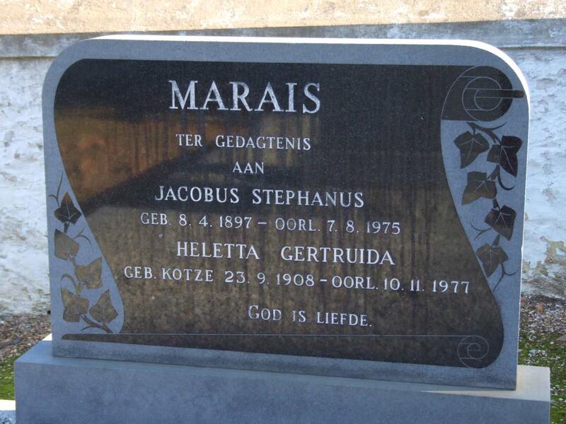 MARAIS Jacobus Stephanus 1897-1975 & Heletta Gertruida KOTZE 1908-1977