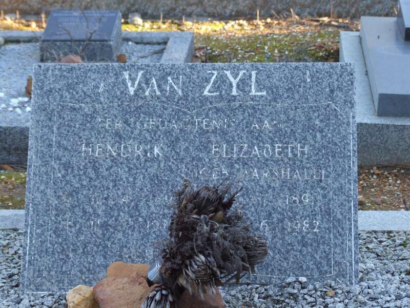 ZYL Hendrik, van & Elizabeth MARSHALL 189?-1982
