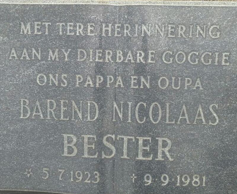 BESTER Barend Nicholaas 1923-1981