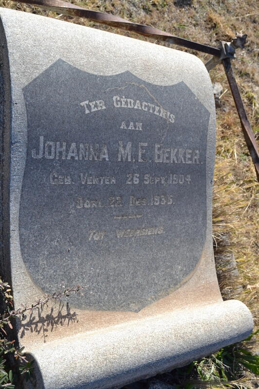 BEKKER Johanna M.E. nee VENTER 1904-1935
