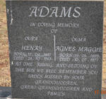 ADAMS Henry 1887-1965 & Agnes Maggie 1899-1977