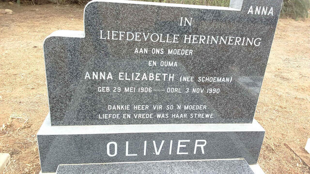 OLIVIER Anna Elizabeth nee SCHOEMAN 1906-1990