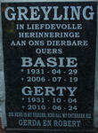 GREYLING Basie 1931-2006 & Gerty 1931-2010