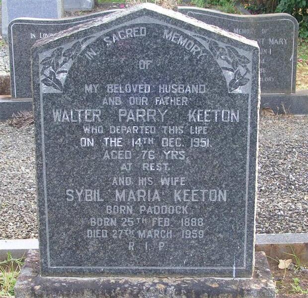 KEETON Walter Parry -1951 & Sybil Maria PADDOCK 1888-1959