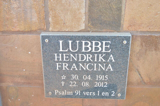 LUBBE Hendrika Francina 1915-2012