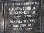 ROTTIER Albertha Cornelia 1912-2002, Oudekerk :: VAN WYK Hanneke nee OUDKERK 1946-2001
