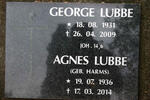 LUBBE George 1931-2009 & Agnes HARMS 1936-2014