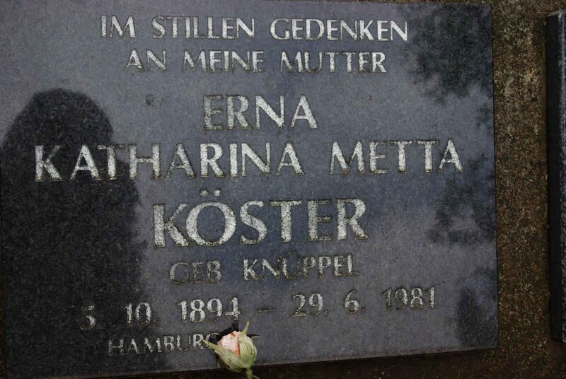 KÖSTER Erna Katharina Metta nee KNUPPEL 1894-1981