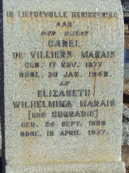 MARAIS Carel de Villiers 1877-1948 & Elizabeth Wilhelmina CONRADIE 1889-1937