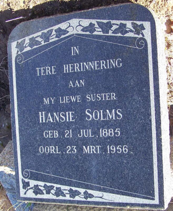 SOLMS Hansie 1885-1956