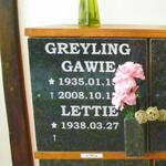 GREYLING Gawie 1935-2008 & Lettie 1938-