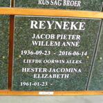 REYNEKE Jacob Pieter Willem Anné 1936-2016 :: REYNEKE Hester Jacomina Elizabeth 1961-