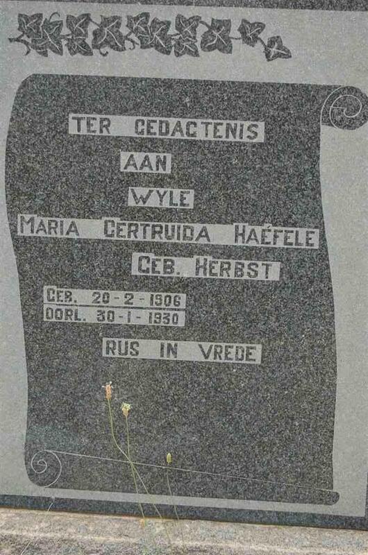 HAEFELE Maria Gertruida nee HERBST 1906-1930