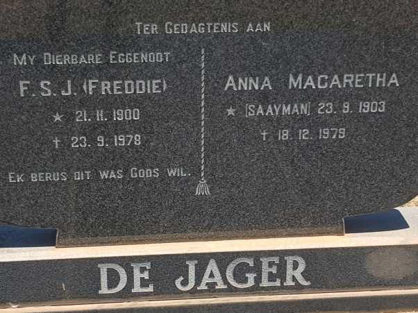 JAGER F.S.J., de 1900-1978 & Anna Margaretha SAAYMAN 1903-1979