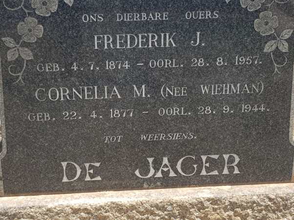JAGER Frederik J., de 1874-1957 & Cornelia M. WIEHMAN 1877-1944
