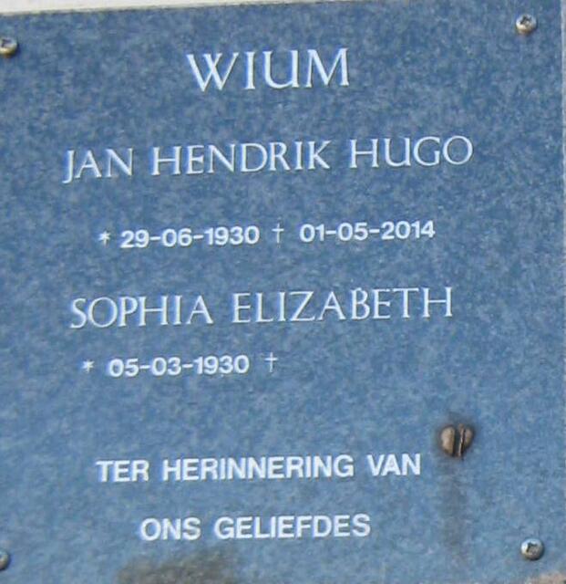 WIUM Jan Hendrik Hugo 1930-2014 & Sophia Elizabeth 1930-
