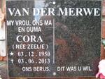 MERWE Cora, van der nee ZEELIE 1950-2013