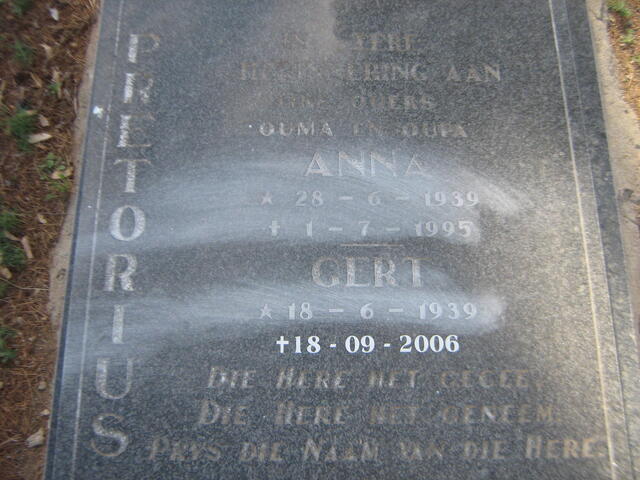 PRETORIUS Gert 1939-2006 & Anna 1939-1995
