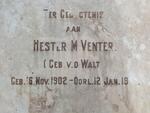 VENTER Hester M. nee VAN DER WALT 1902-1944