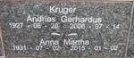 KRUGER Andries Gerhardus 1927-2006 & Anna Martha 1931-2015