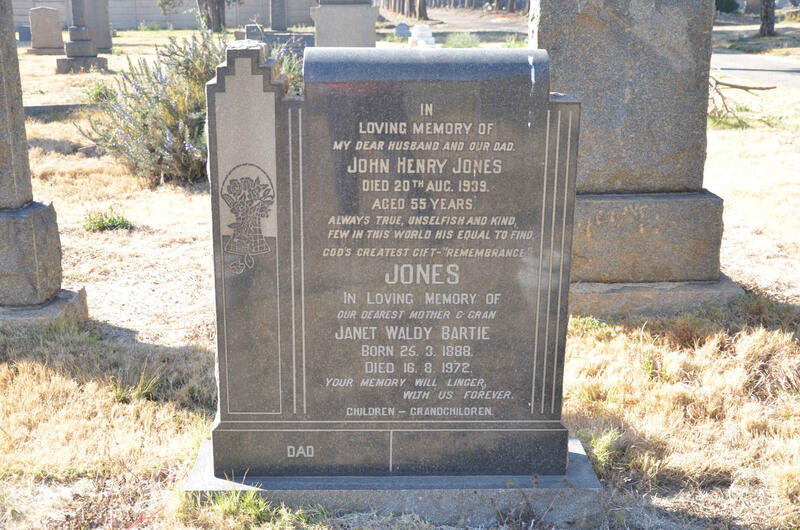 JONES John Henry -1939 & Janet Waldy Bartie 1888-1972