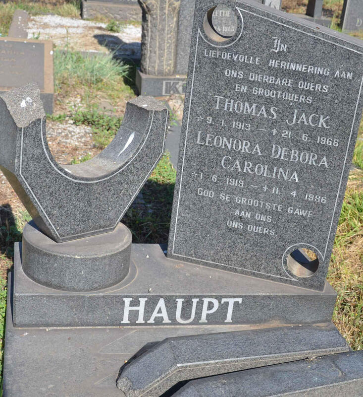 HAUPT Thomas Jack 1913-1966 & Leonora Debora Carolina 1919-1986