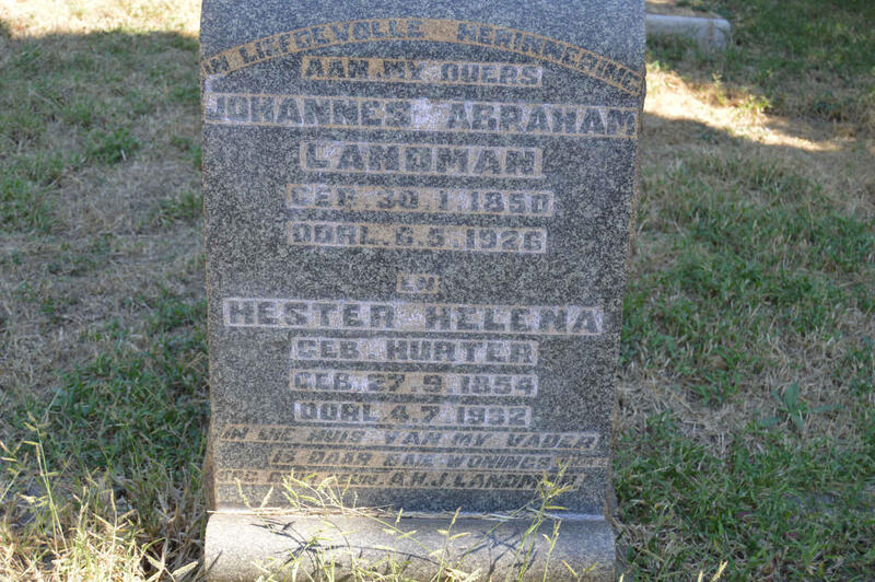 LANDMAN Johannes Abraham 1850-1926 & Hester Helena HURTER 1854-1932