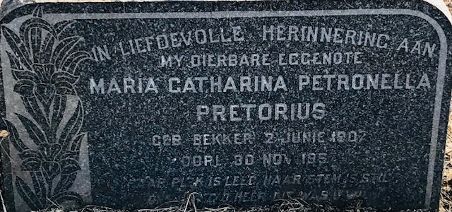 PRETORIUS Maria Catharina Petronella nee BEKKER 1907-195?