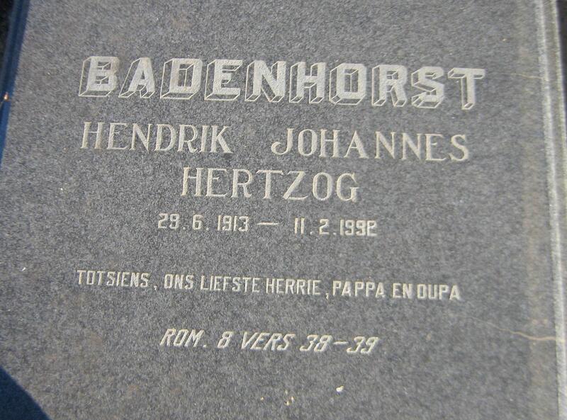 BADENHORST Hendrik Johannes Hertzog 1913-1992