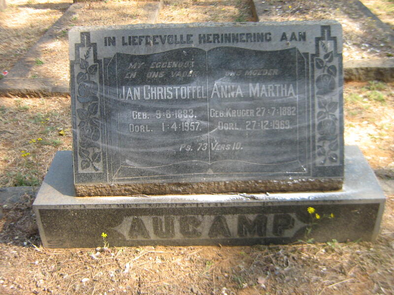 AUCAMP Jan Christoffel 1883-1957 & Anna Martha KRUGER 1882-1969