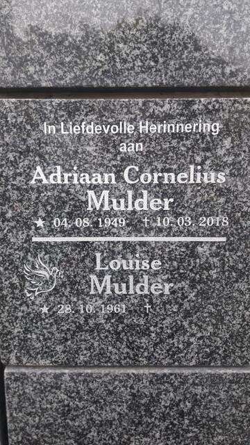 MULDER Adriaan Cornelius 1949-2018 & Louise 1961-