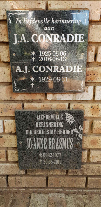CONRADIE J.A. 1925-2016 & A.J. 1929- :: ERASMUS Jo-Anne 1977-2012