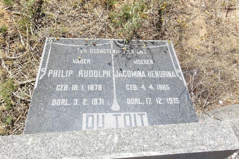TOIT Philip Rudolph, du 1878-1971 & Jacomina Hendrina 1885-1975