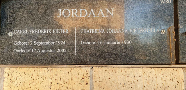 JORDAAN Carel Frederik Pieter 1924-2005 & Chatriena Johanna Pieternella 1930-