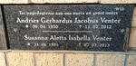 VENTER Andries Gerhardus Jacobus 1930-2012 & Susanna Aletta Isabella 1931-2013