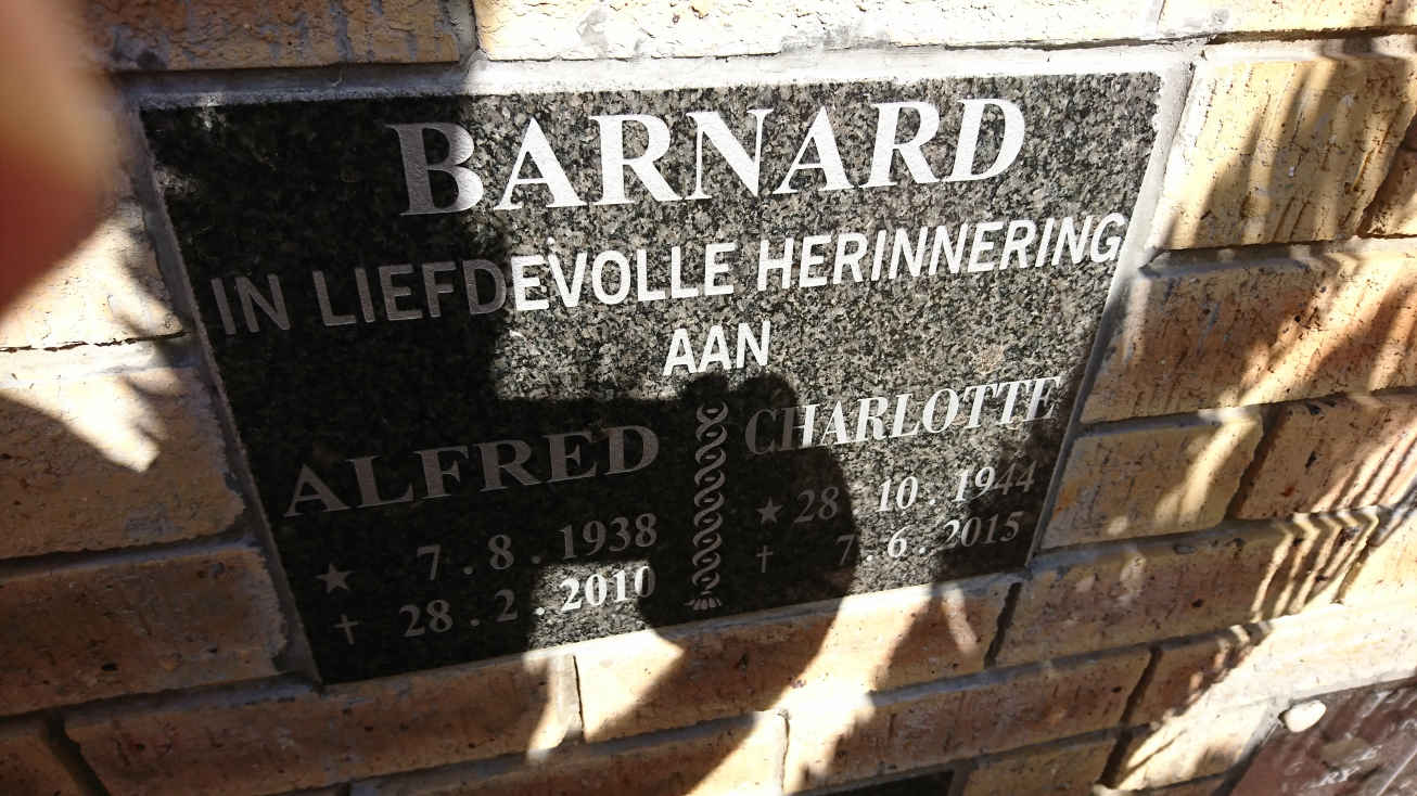 BARNARD Alfred 1938-2010 & Charlotte 1944-2015
