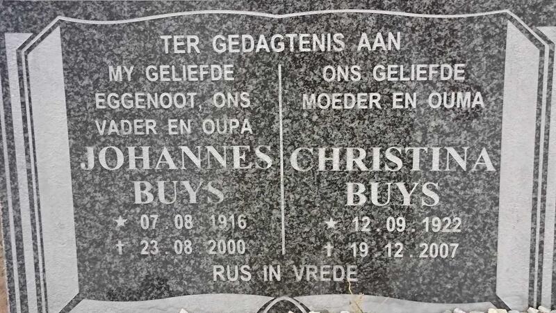 BUYS Johannes 1916-2000 & Christina 1922-2007