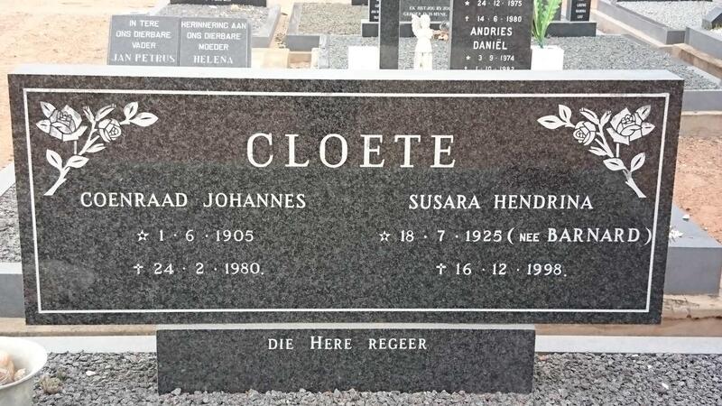 CLOETE Coenraad Johannes 1905-1980 & Susara Hendrina BARNARD 1925-1998