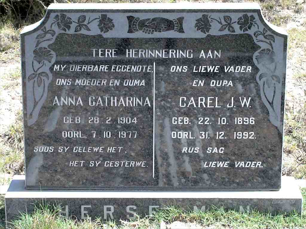 HERSELMAN Carel J.W. 1896-1992 & Anna Catharina 1904-1977