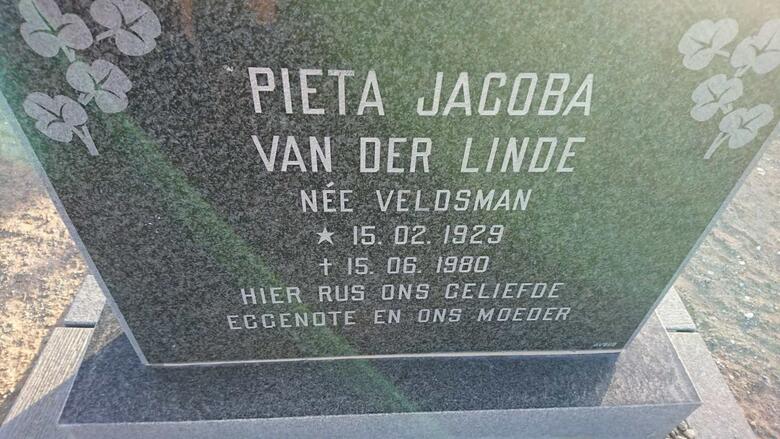 LINDE Pieta Jacoba, van der nee VELDSMAN 1929-1980