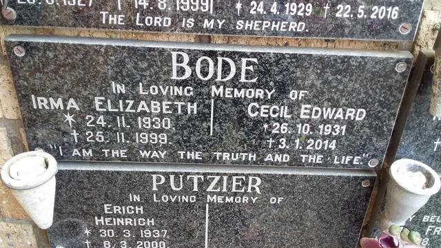 BODE Cecil Edward 1931-2014 & Irma Elizabeth 1930-1999