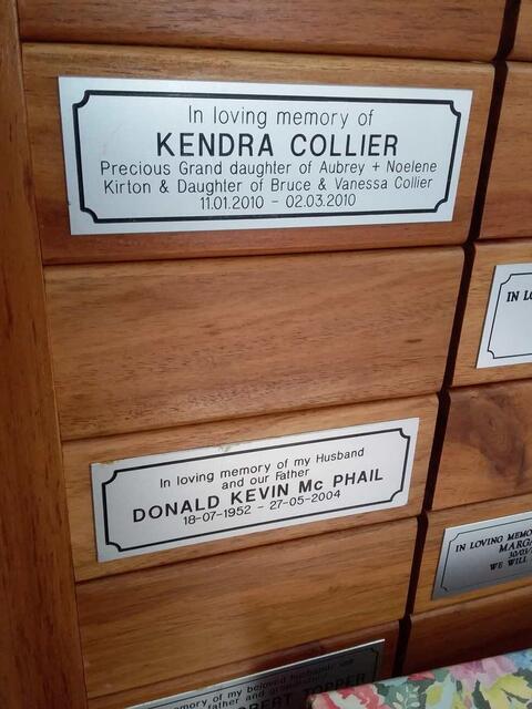 COLLIER Kendra 2010-2010 :: McPHAIL Donald Kevin 1952-2004