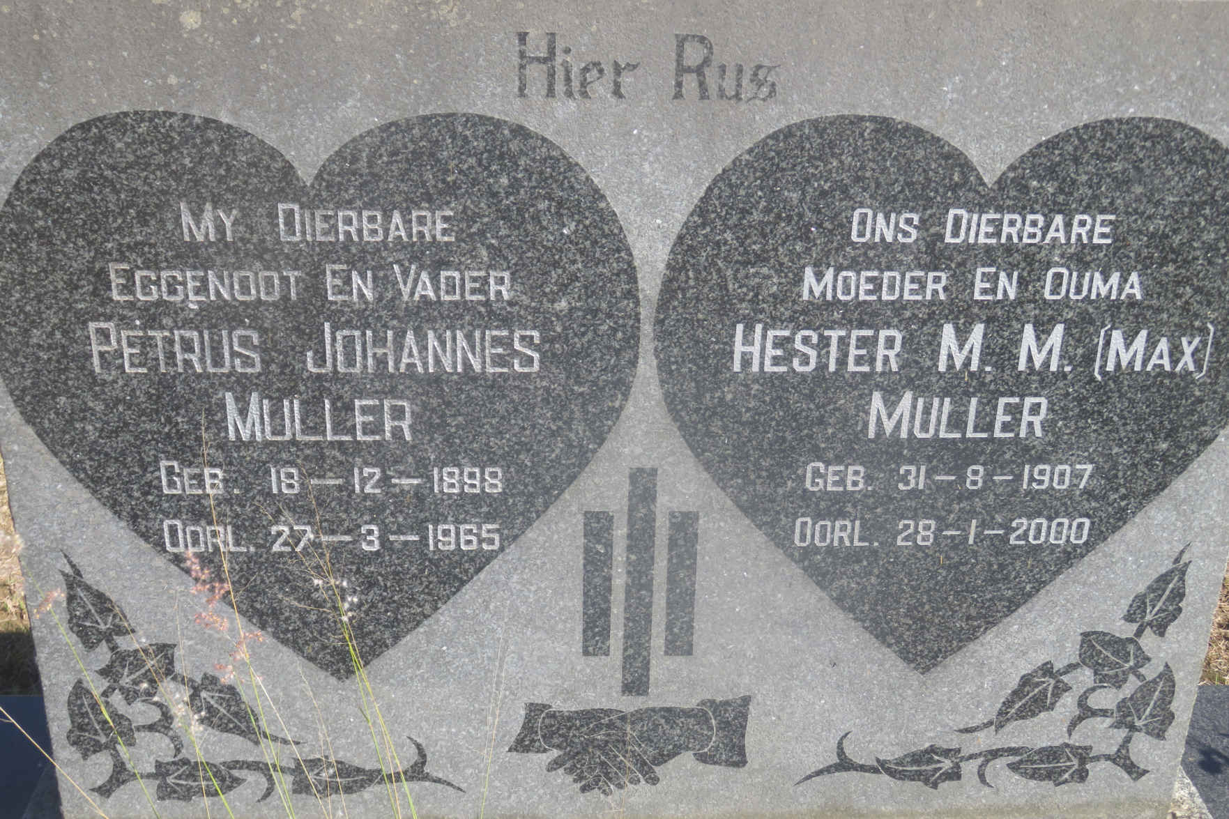 MULLER Petrus Johannes 1898-1965 & Hester M.M. 1907-2000